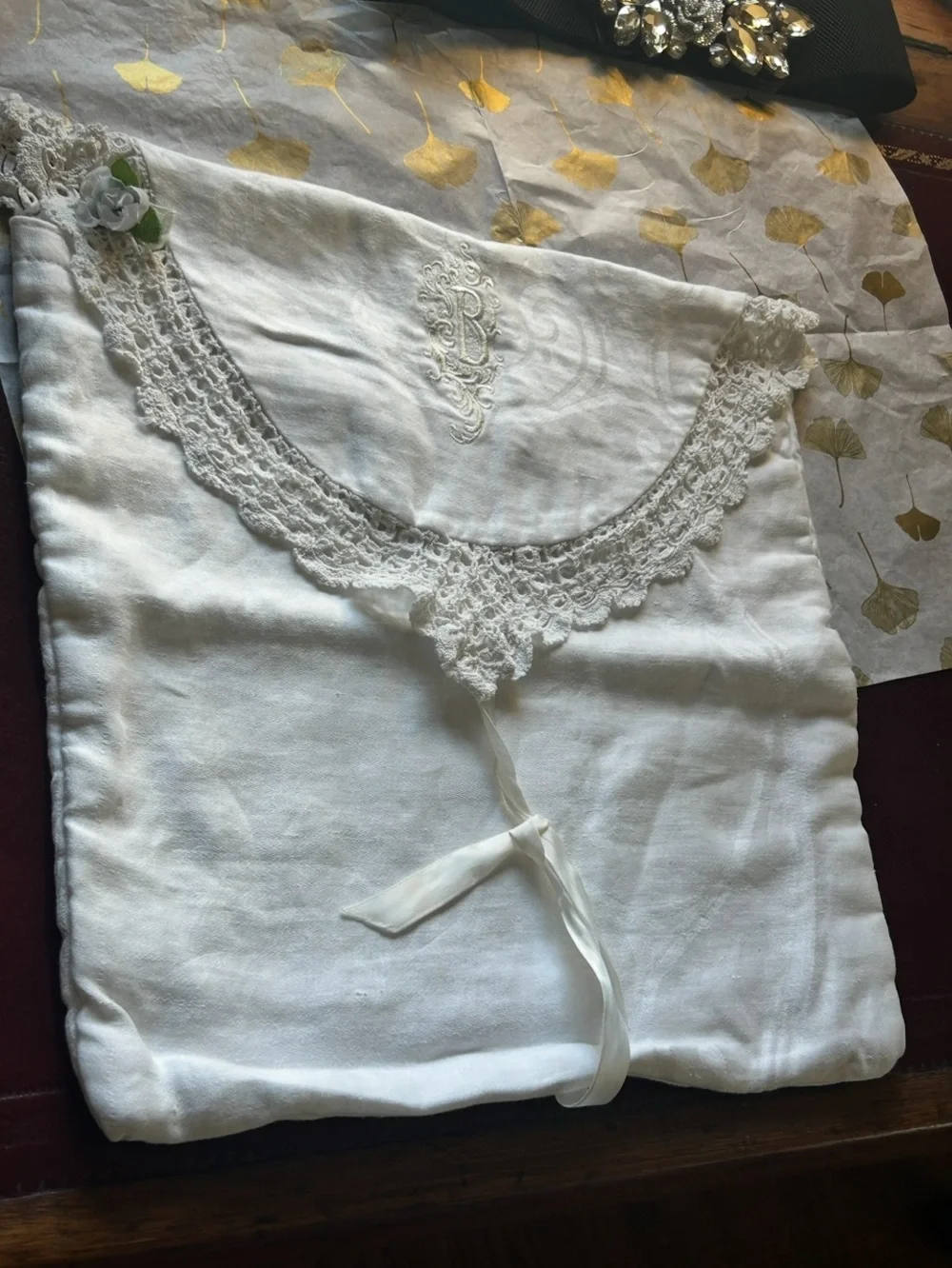 Antique Pillow Cover Monogram B Vintage Bedroom Pillow Cover Daisy 100% Cotton